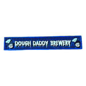 Blue Dough Daddy Bar Mat: Bold white text with "Dough Daddy Brewery" and cartoon chefs, ideal for a lively bar atmosphere.