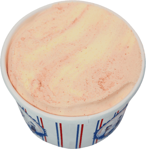 A cup of orange-flavored ice cream in a white container with red and blue stripes and illustrations, perfect for enjoying after a visit to a craft beer bar in Pittsburgh.