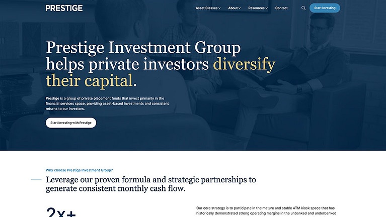 Custom WordPress website developed for Prestige Investment Group in Lancaster, PA