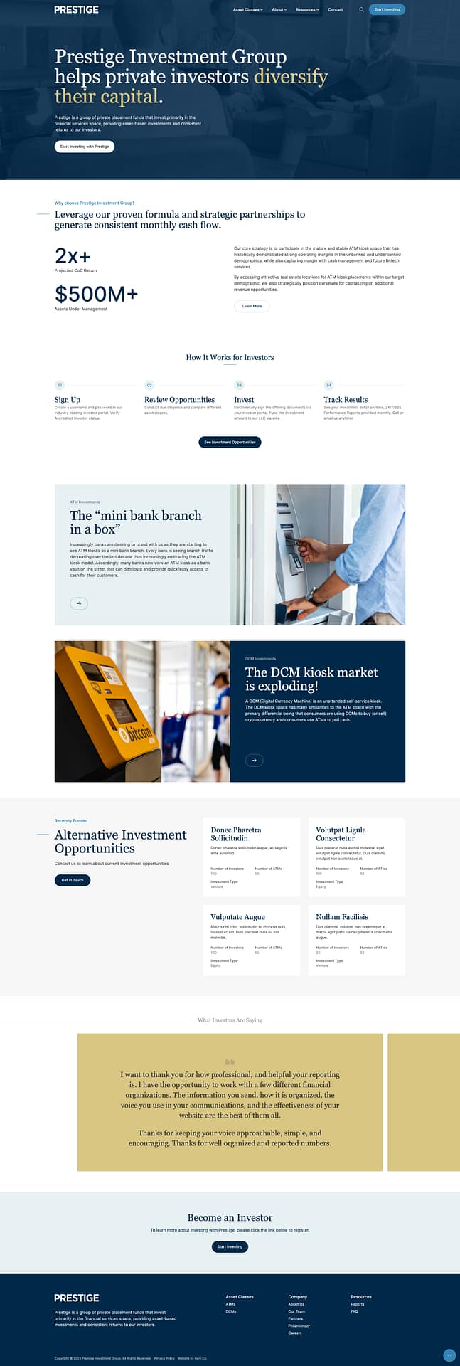 Prestige Investment Group website home page design