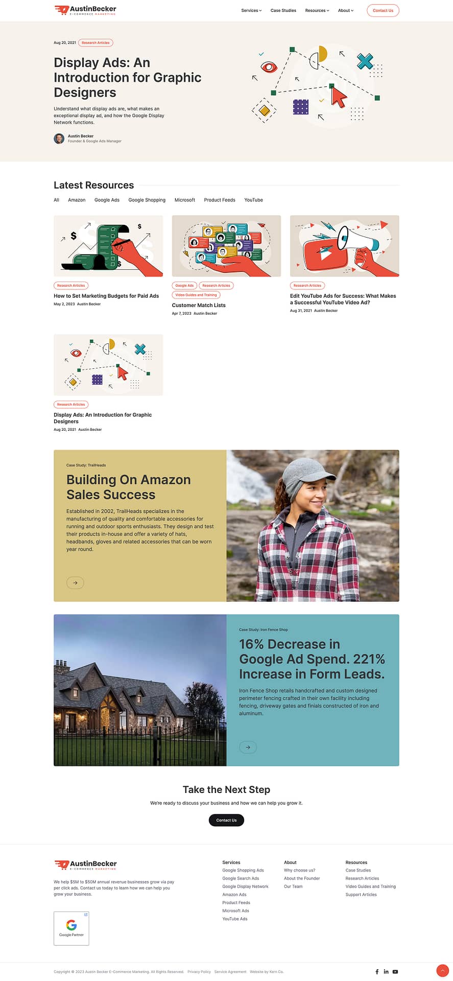 Austin Becker E-Commerce Marketing website featured resources page design