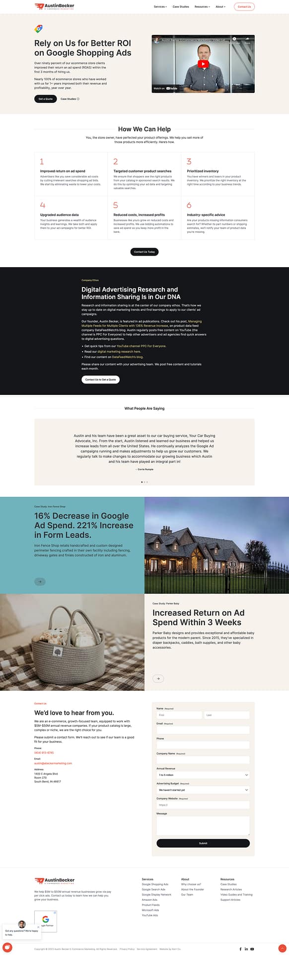 Austin Becker E-Commerce Marketing website service page design