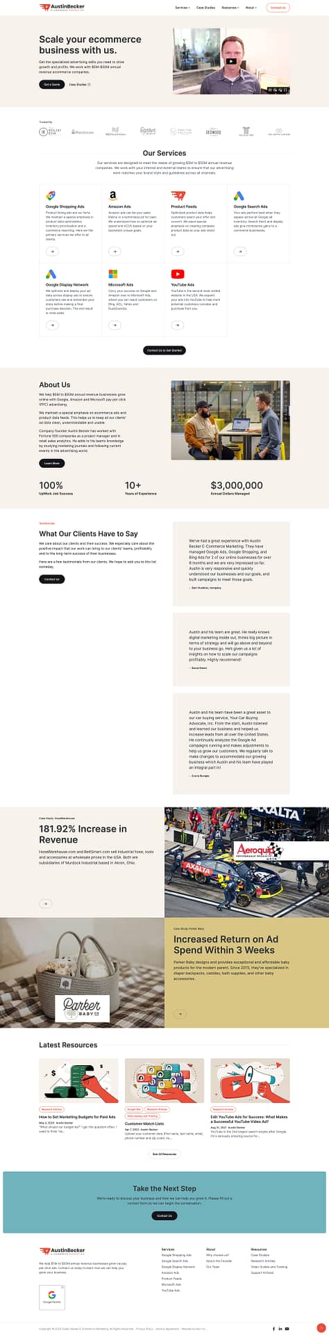 Austin Becker E-Commerce Marketing website home page design