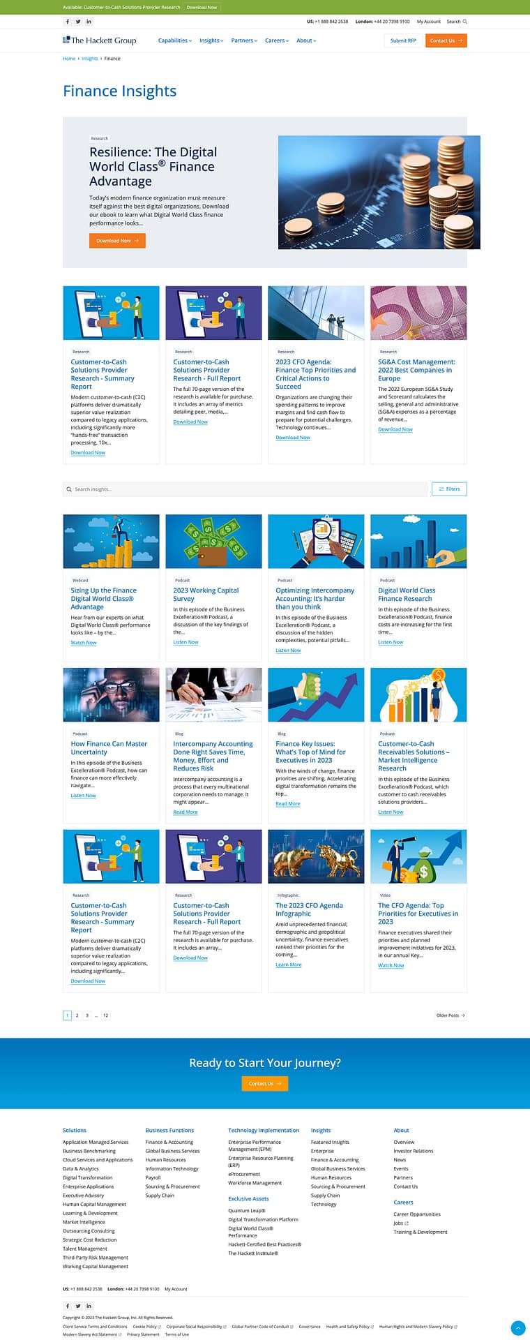 The Hackett Group website finance insights page design