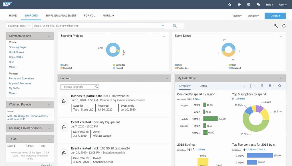 SAP Ariba Guided Sourcing dashboard