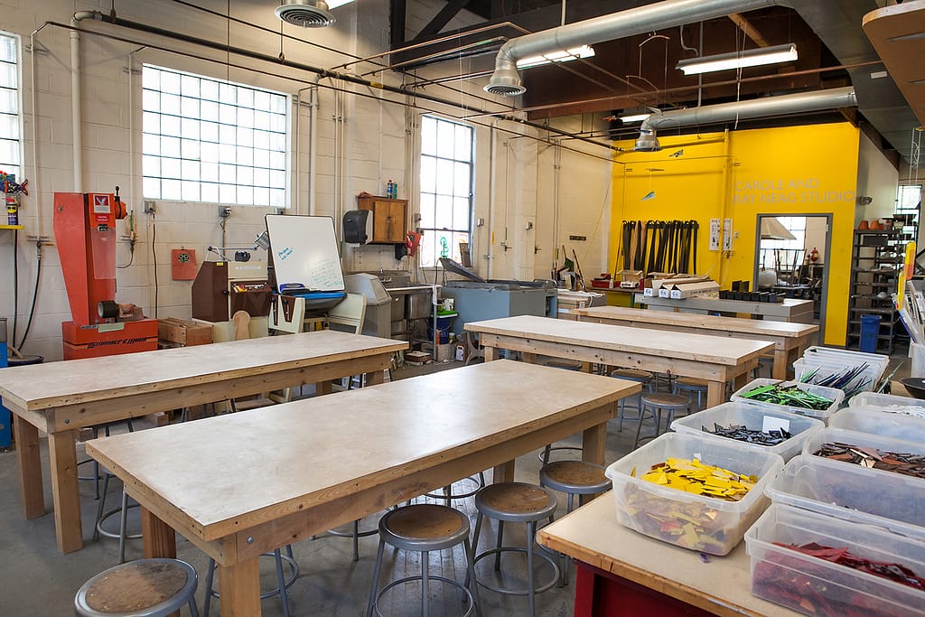 Warm glass studio space at GoggleWorks Center for the Arts