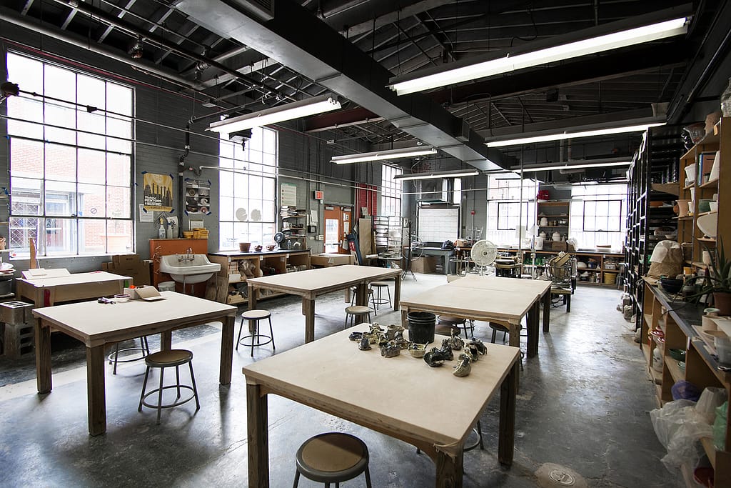 Ceramics studio space at GoggleWorks Center for the Arts