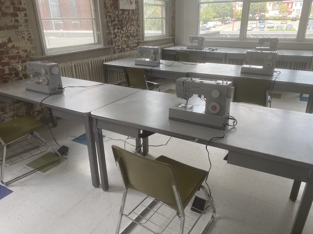 Textile studio space at GoggleWorks Center for the Arts