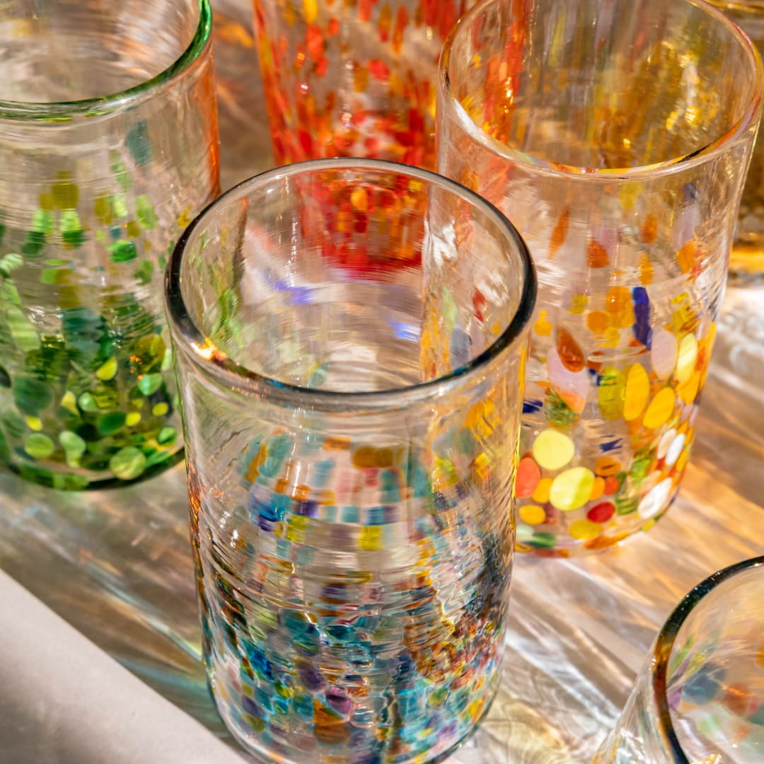 handmade glasses with colored glass pieces