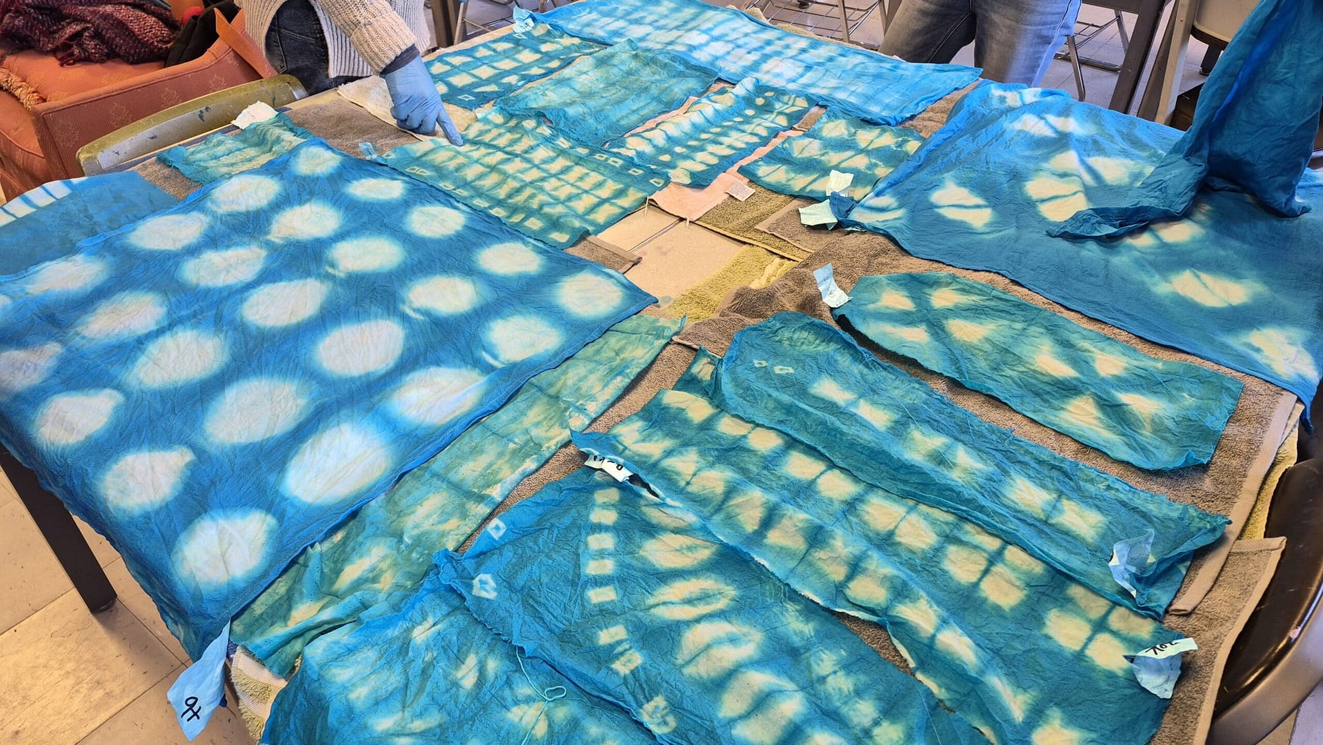 Clamping and Dyeing shibori textiles fiber arts kachina