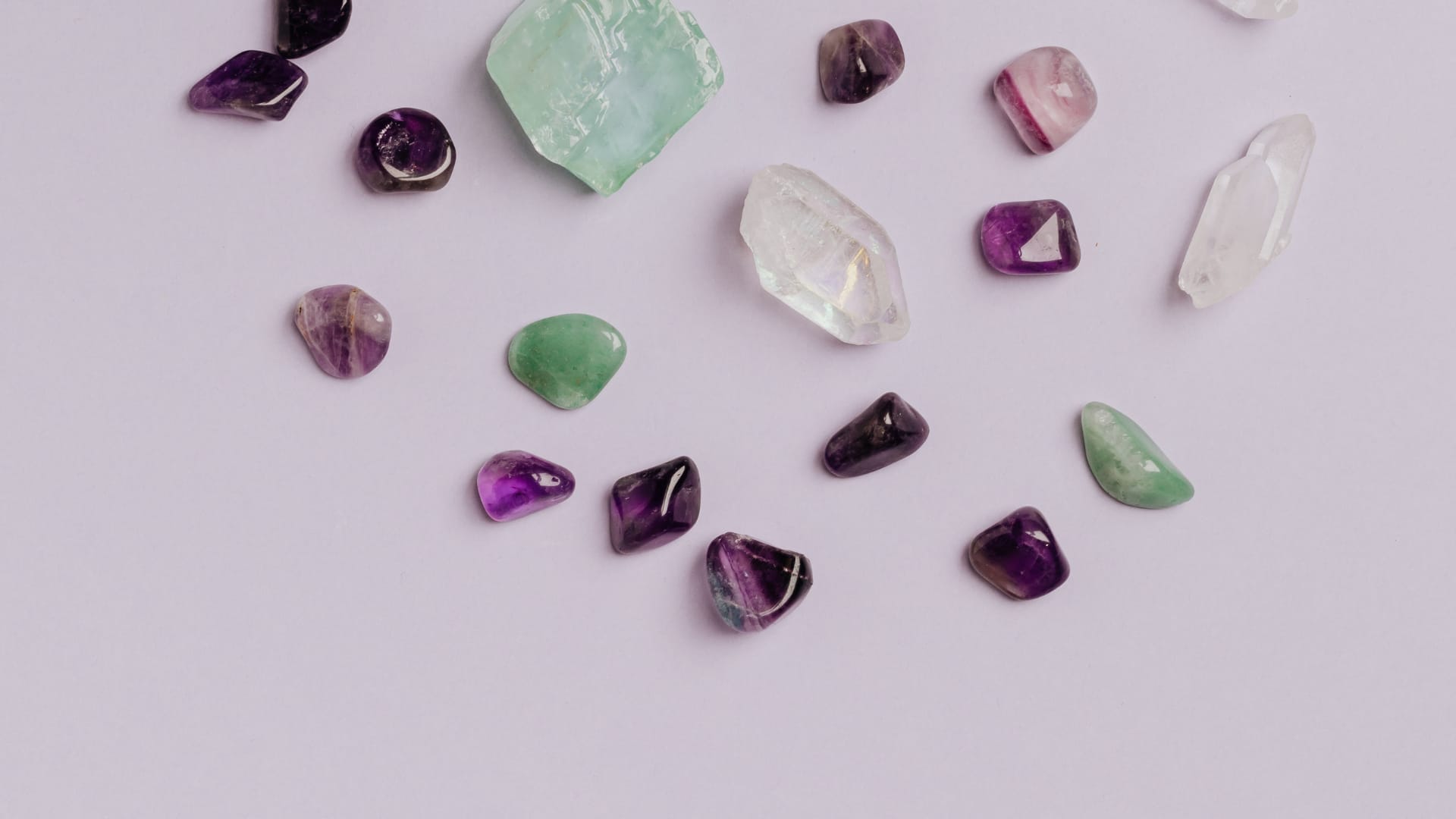 purple, green, and white crystals