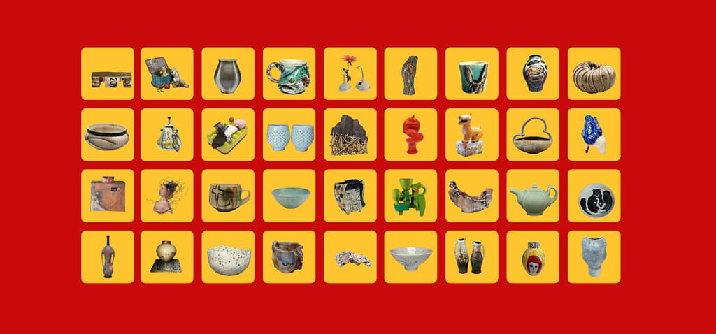 Images of work from the 2024 Yellow Springs Ceramics National are shown in a bright graphic.