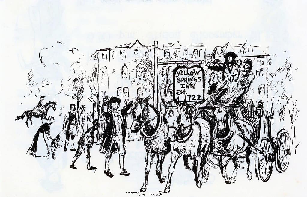 A rendering of the historic village when it was used during the revolutionary War the foundation ruins are still visible in the village of yellow springs