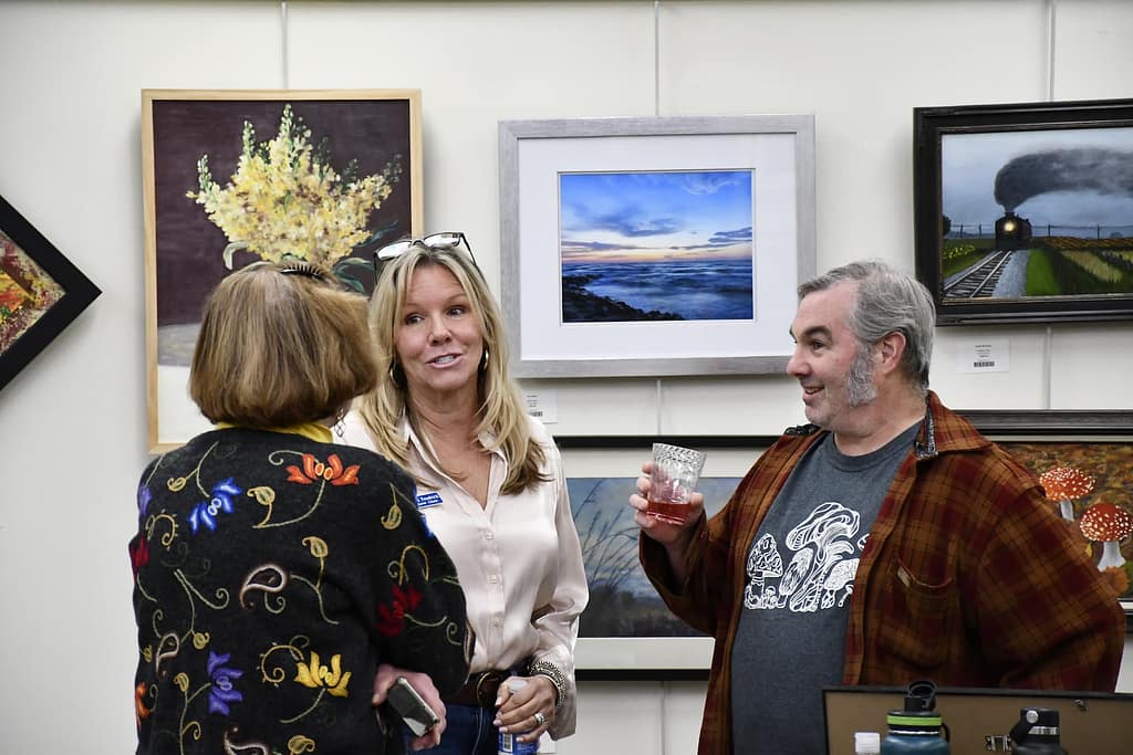 Visitors in the Gallery at the opening event of the Yellow Springs Art Show and sale.