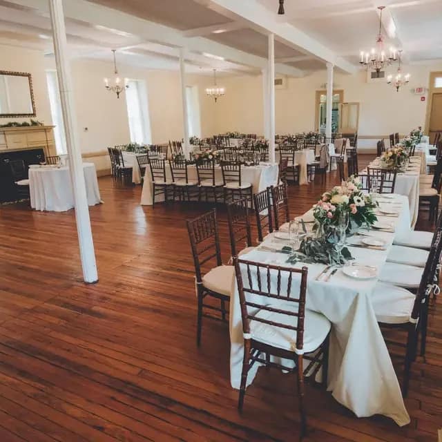 A view of the preserved wedding space and event venue hall at historic yellow springs' Washington building.