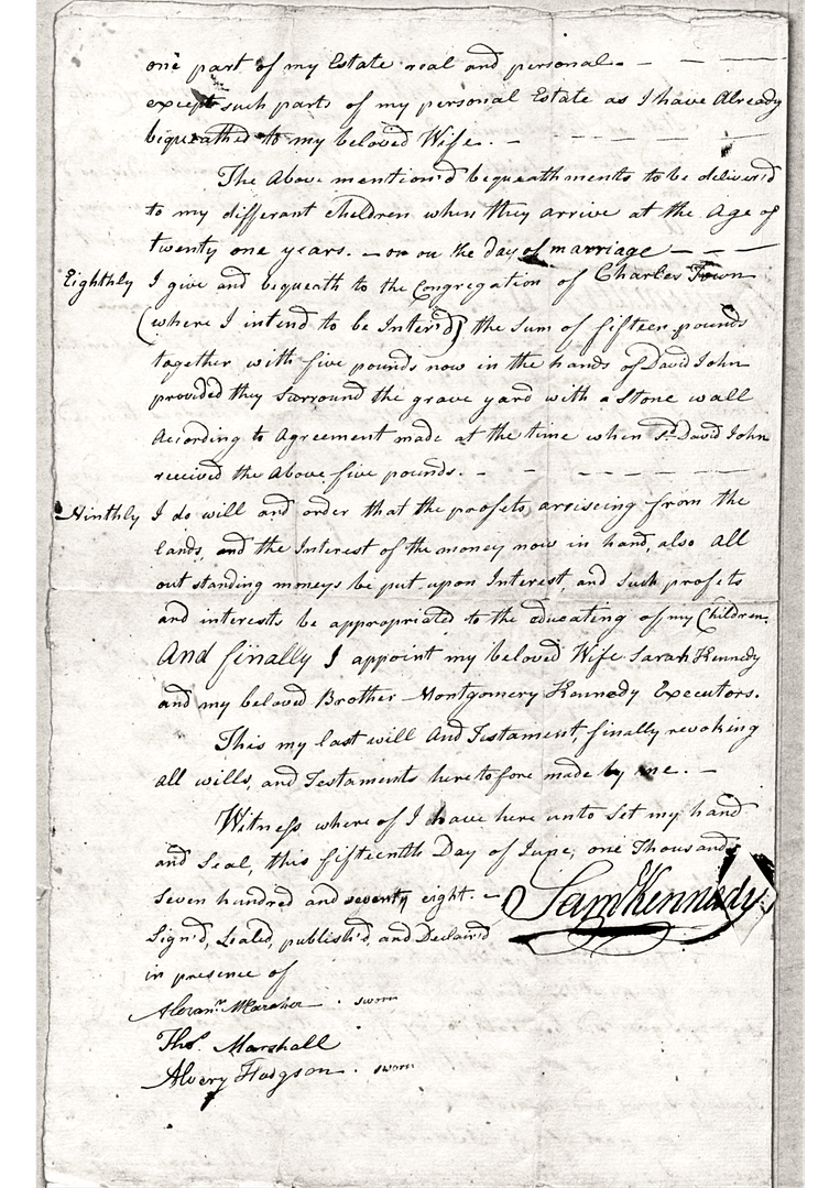 Throwback Thursday: The Will and Estate of Dr. Samuel Kennedy