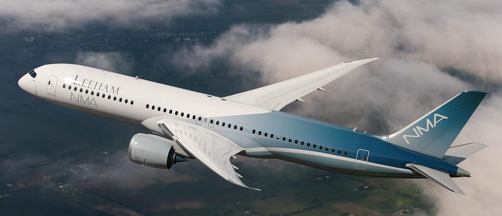Leeham-branded NMA Airbus aircraft in flight