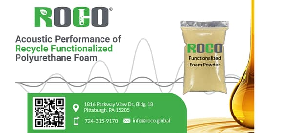 Recycled PU powder enhances acoustic performance in rigid and flexible polyurethane foams, reducing impact noise and delivering 15–35 dB broadband attenuation.
