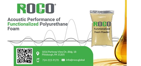 Functional Upcycled PU powder enhances acoustic performance in rigid and flexible polyurethane foams, reducing impact noise and delivering 15–35 dB broadband attenuation.